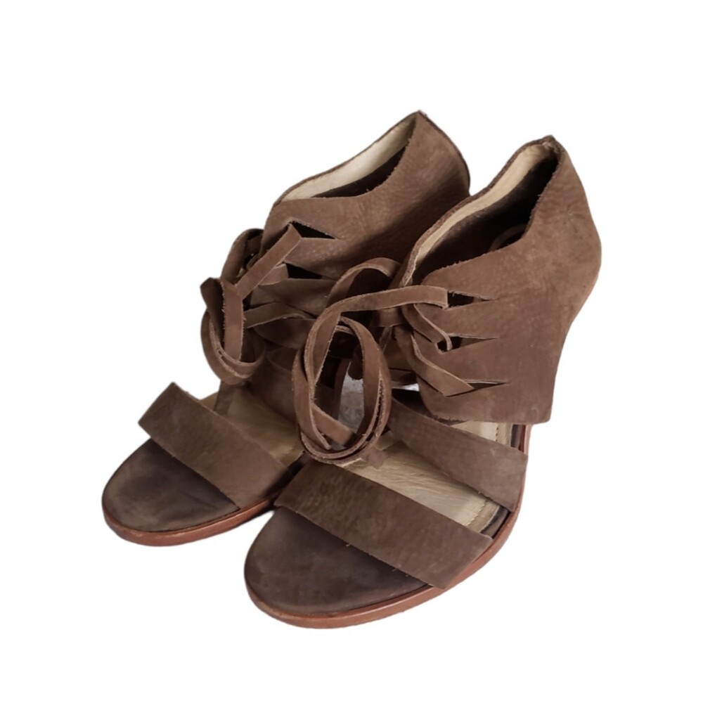 Frye Women's Sofia Tie On Lace Up Wooden Heels Leather Cut Out Size 10M